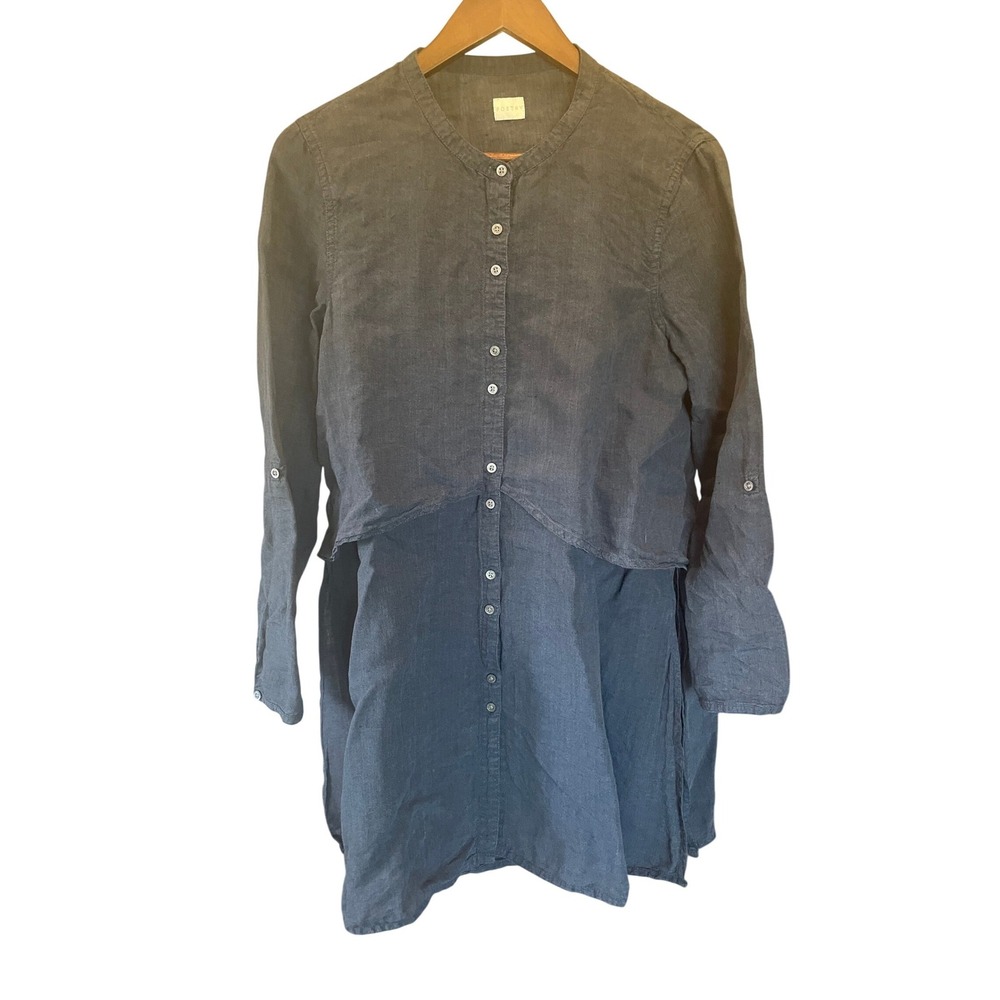 Poetry Womens 100% Linen Lagenlook Button Down Longline Tunic‎ Size 4 Coastal